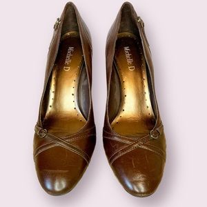 Michelle D Leather Classic Career Pumps Buckle Details Brown Size 8.5